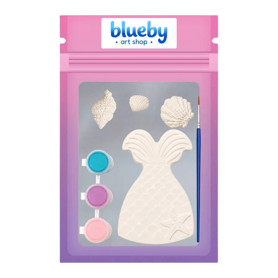 Mermaid Party kit in a cellophane bag: Mermaid tail, three stars & three paints