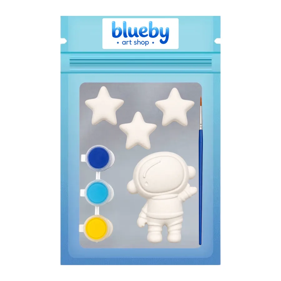 Space Party kit in a cellophane bag: Rocket, three stars & three paints