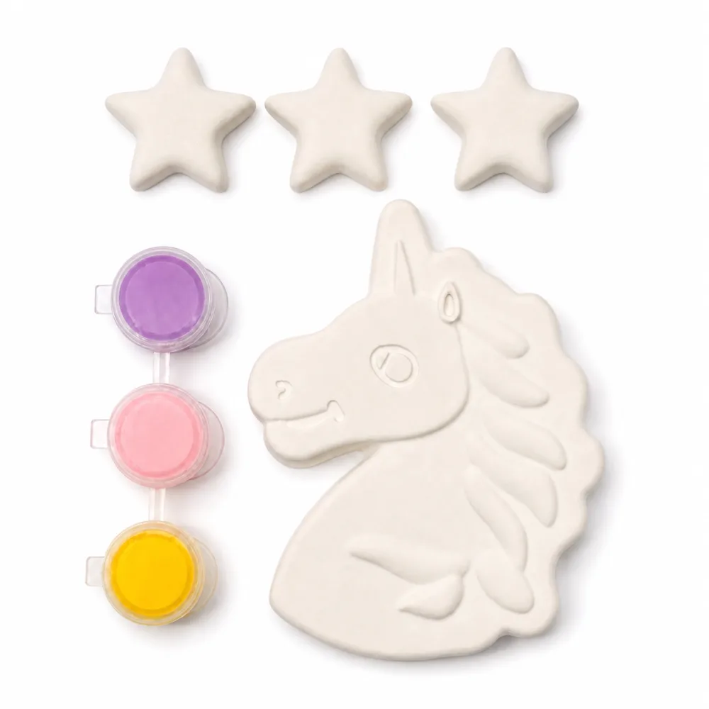 Unicorn Party: Unicorn head, three stars & three paints