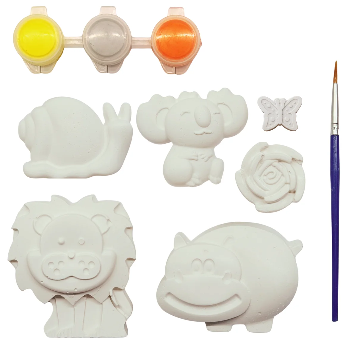 Animal Party plaster pieces with paints and brush