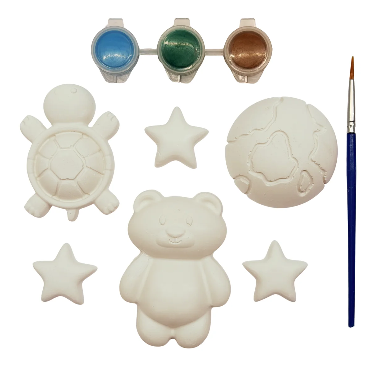 Bear Party plaster pieces with paints and brush