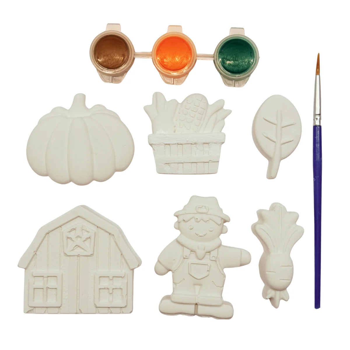 Farm Party plaster pieces with paints and brush