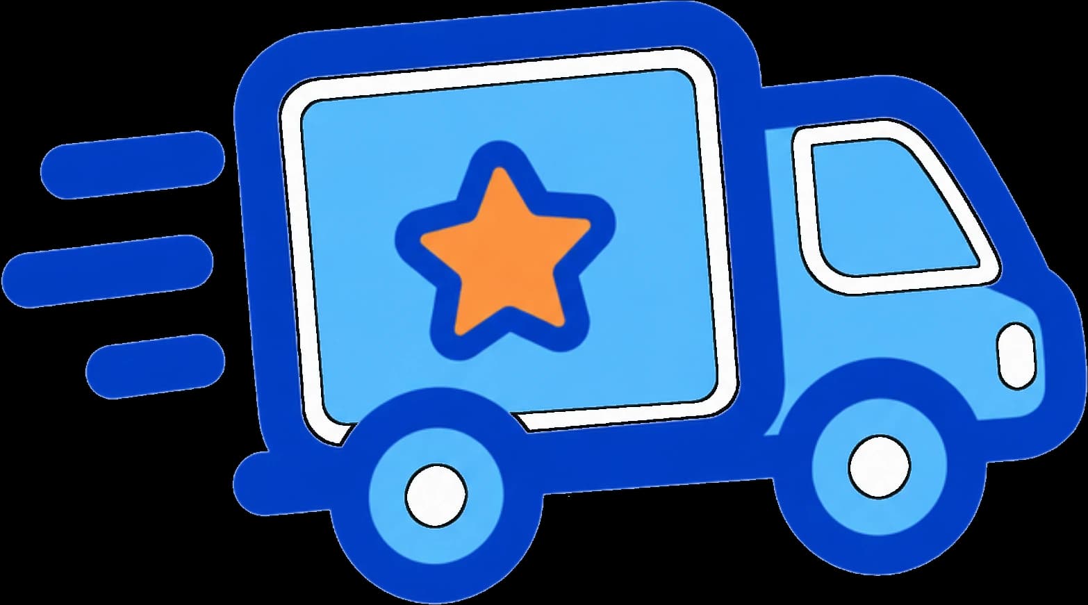 A delivery truck carrying a star, drawn with speed lines behind it